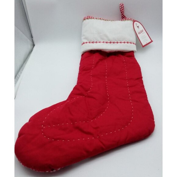 Pottery Barn Kids Aksel Christmas Stocking Gingham Holiday Quilted Red - Picture 6 of 12